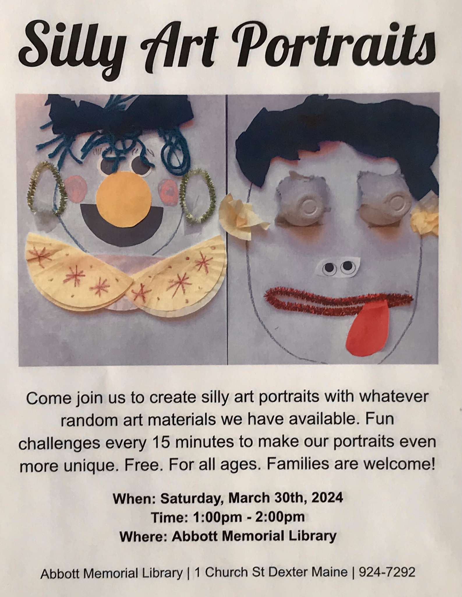 Upcoming Family Activity: Silly Art Portraits – Abbott Memorial Library